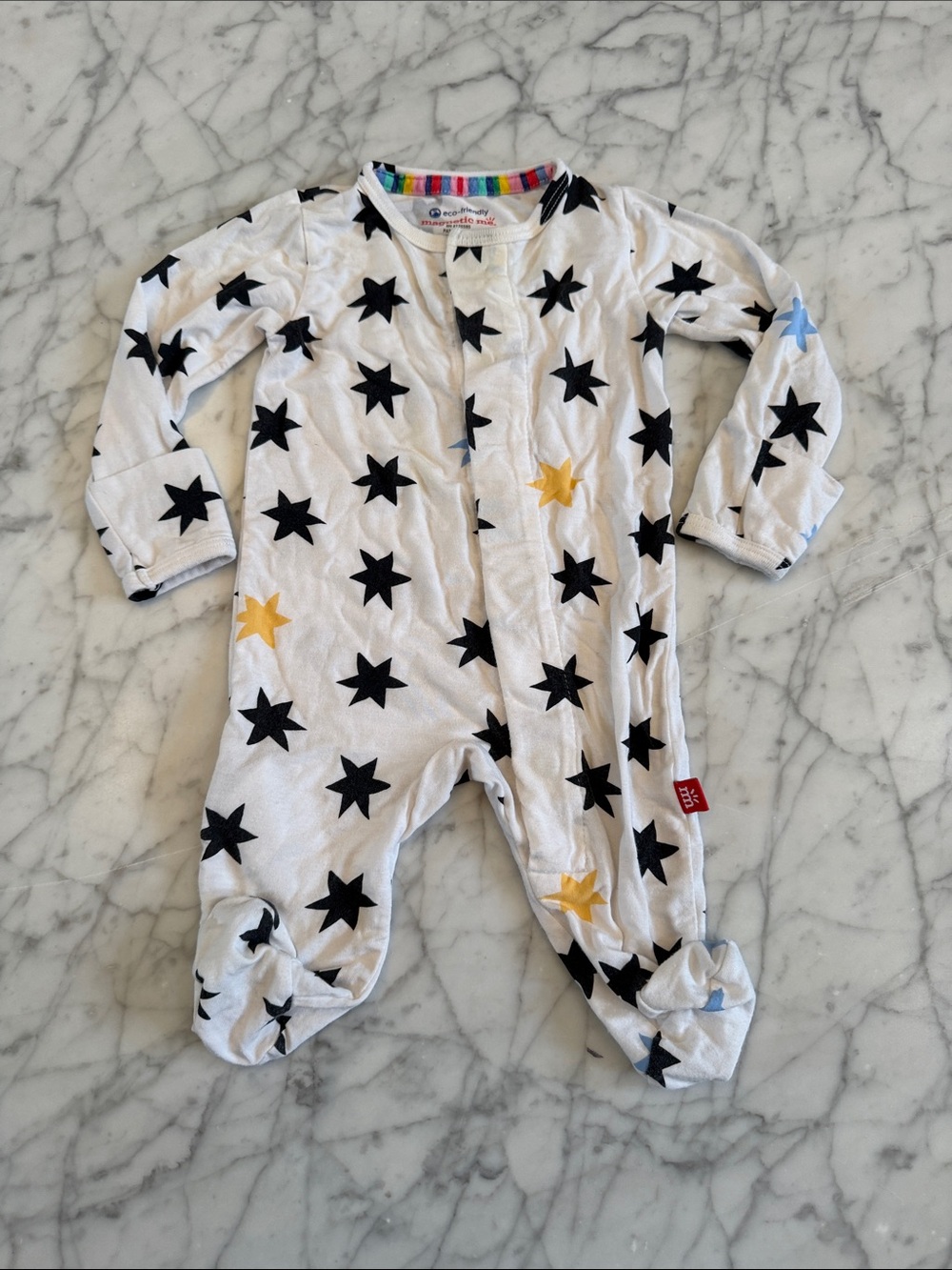 Magnetic Me Sz Newborn 5-8 lb White Star Print Footed One-Piece